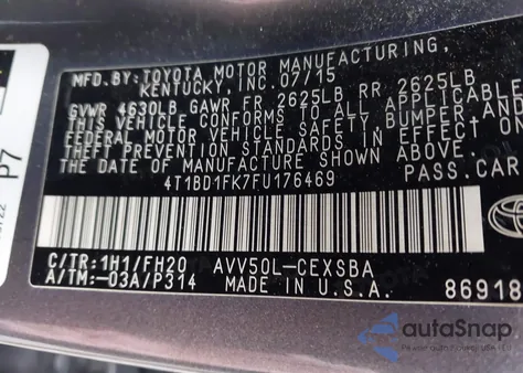 2015 Toyota Camry Hybrid Se from USA, damaged, VIN 4T1BD1FK7FU176469